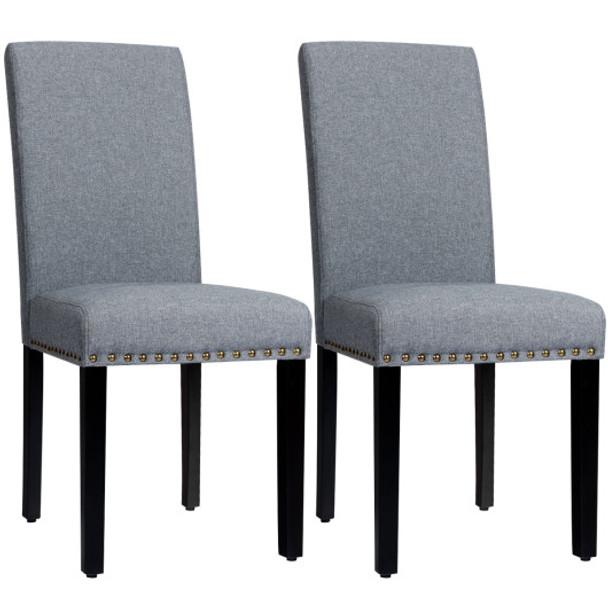 Set of 2 Fabric Upholstered Dining Chairs with Nailhead-Light Gray