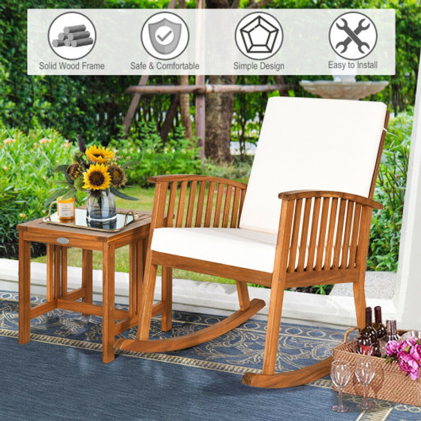 2 Pieces Acacia Wood Patio Rocking Chair Table Set