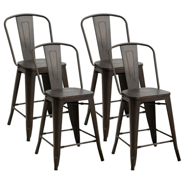 Set of 4 Industrial Metal Counter Stool Dining Chairs with Removable Backrest-Gun