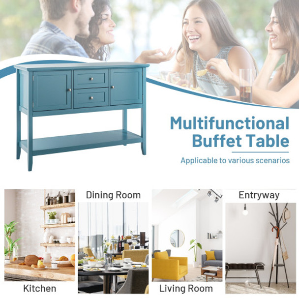 Wooden Sideboard Buffet Console Table with Drawers and Storage-Blue
