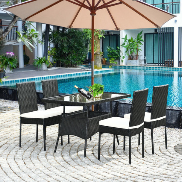 5 Pieces Modern Outdoor Patio Rattan Dining Set with Glass Top