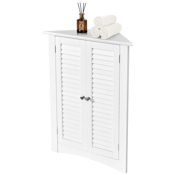 Adjustable Corner Storage Cabinet with Shutter Doors-White