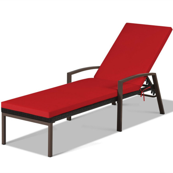 Patio Rattan Lounge Chaise Recliner with Back Adjustable Cushioned