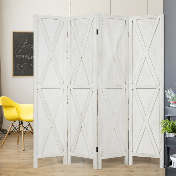 5.6 Ft 4 Panels Folding Wooden Room Divider-White