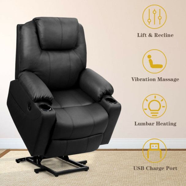 Electric Power Lift Leather Massage Sofa-Black