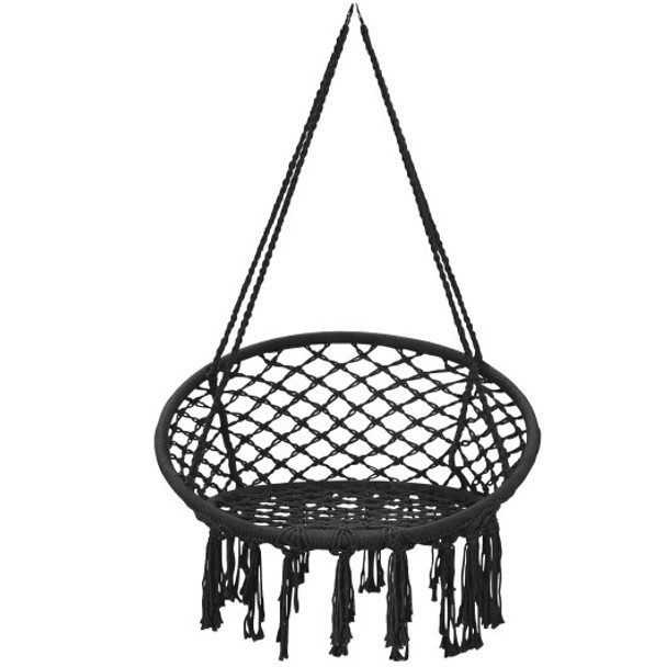 Hanging Macrame Hammock Chair with Handwoven Cotton Backrest-Black
