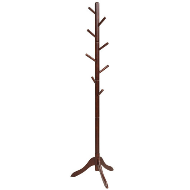 Adjustable Wooden Tree Coat Rack with 8 Hooks-Brown