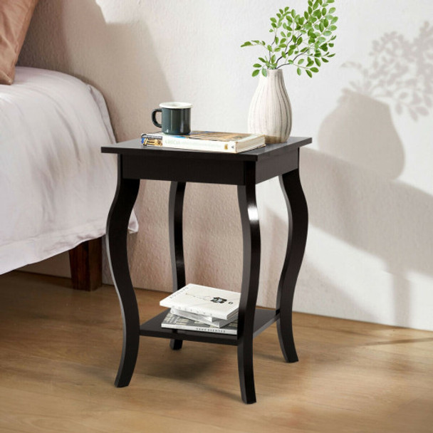 Set of 2 Side Table End Table Night Stand with Shelf-Brown