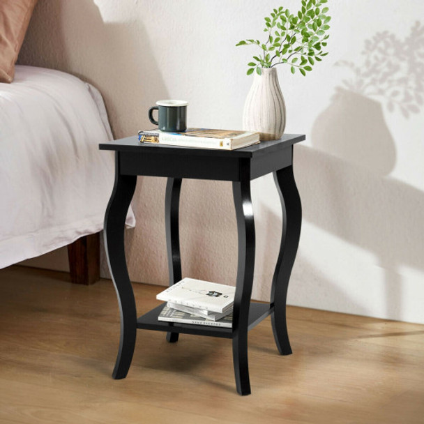 Set of 2 Side Table End Table Night Stand with Shelf-Black