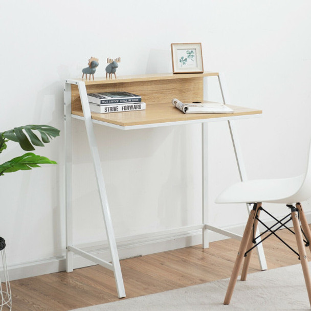 2 Tier Home Office Study Workstation Computer Desk-Natural