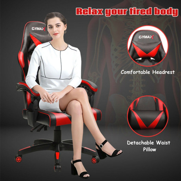 Gaming Chair Reclining Swivel with Massage Lumbar Support -Red