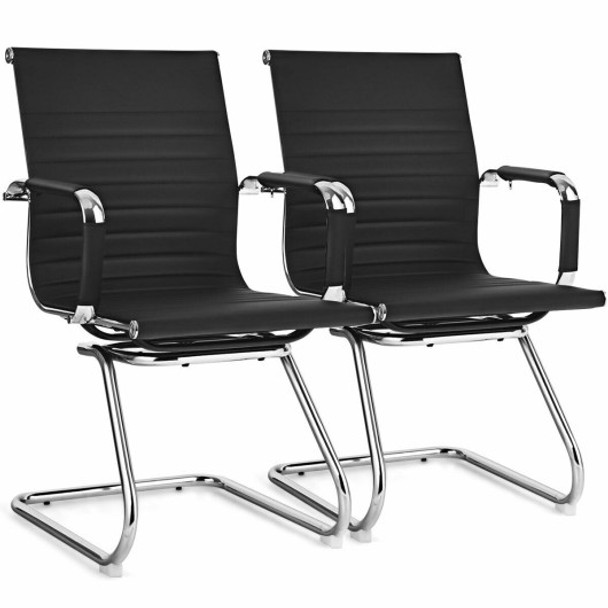 Set of 2 Heavy Duty Gues Chairs for Guest Reception Conference-Black