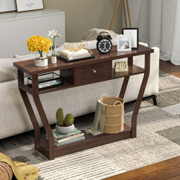 Modern Sofa Accent Table with Drawer-Brown