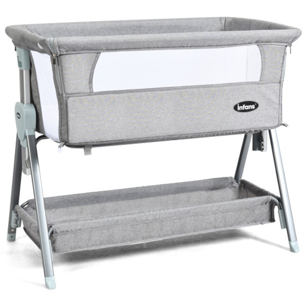 Adjustable Baby Bedside Crib with Large Storage-Gray