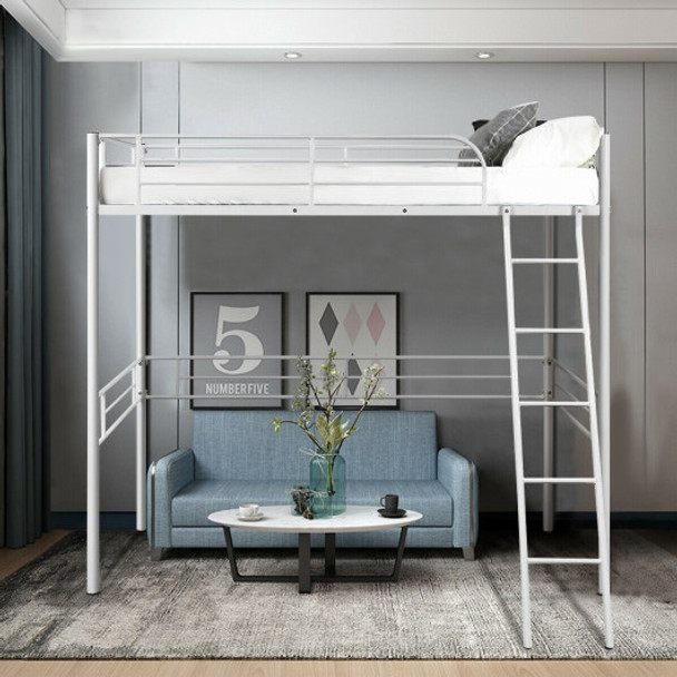 Metal Loft Twin Bed Frame Single High Loft Bed-White