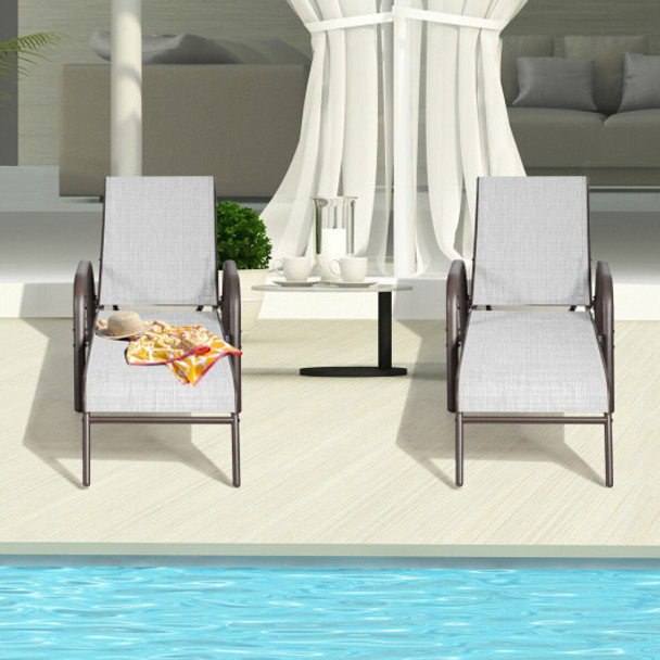 Set of 2 Patio Lounge Chairs-White