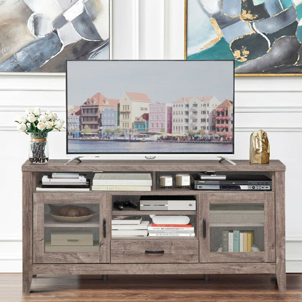 Tall TV Stand with Glass Storage & Drawer