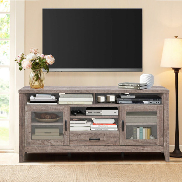 Tall TV Stand with Glass Storage & Drawer