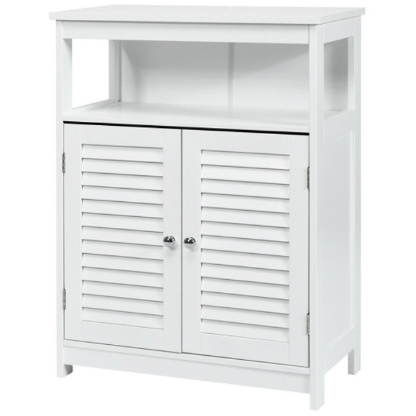 Wood Freestanding Bathroom Storage Cabinet with Double Shutter Door-White