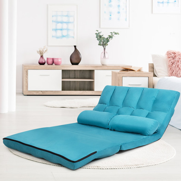 Foldable Floor 6-Position Adjustable Lounge Couch-Blue