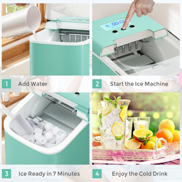 26 lbs Countertop LCD Display Ice Maker with Ice Scoop-Light Green