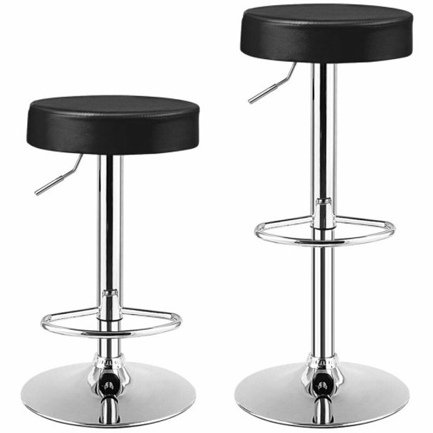 Adjustable Swivel Set of 2 Round Bar Stool  Pub Chair-Black