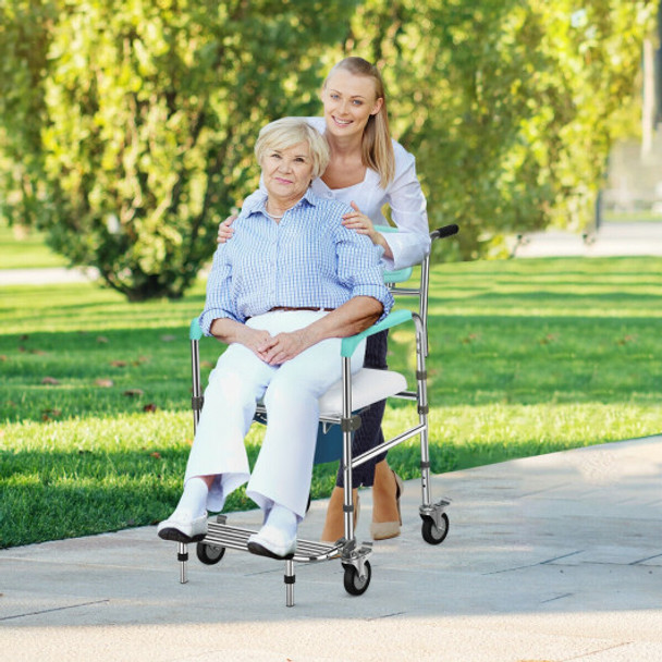 Aluminum Medical Transport Commode Wheelchair Shower Chair -Blue