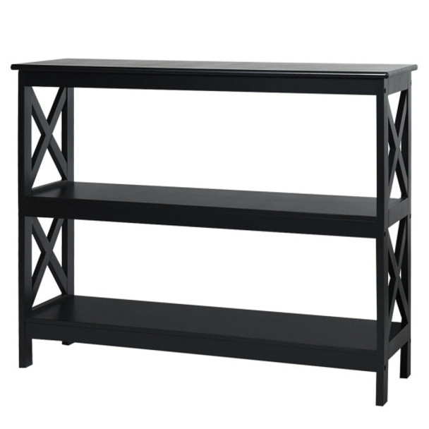 3-Tier Console X-Design Sofa Side Accent Table-Black