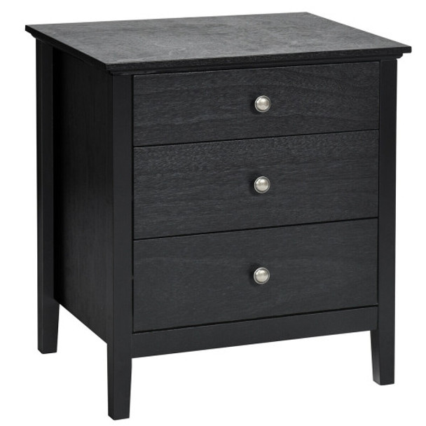 Nightstand Beside End Side Table Organizer with 3 Drawers-Black