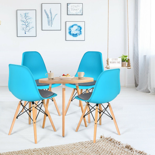 4 Pcs Modern Mid Century Armless Side Chair with Linen Cushion and Wood Legs-Blue