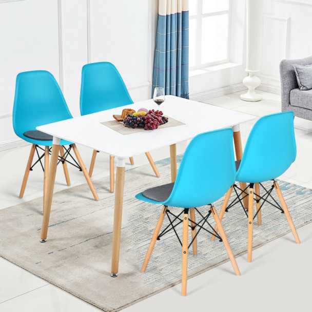 4 Pcs Modern Mid Century Armless Side Chair with Linen Cushion and Wood Legs-Blue