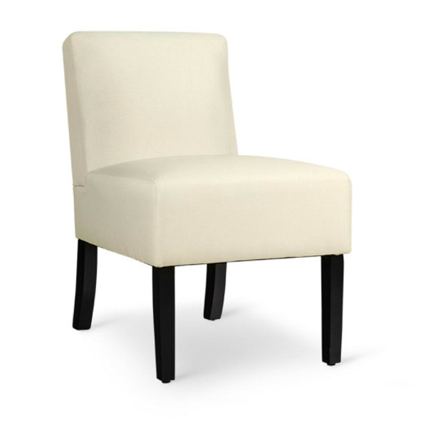 Accent Chair Fabric Upholstered Leisure Chair with Wooden Legs Beige-Beige
