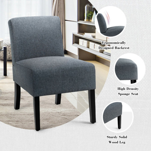 Accent Chair Fabric Upholstered Leisure Chair with Wooden Legs-Gray