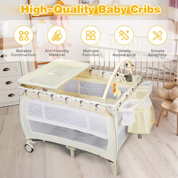 Portable Foldable Baby Playard Nursery Center with Changing Station-Beige