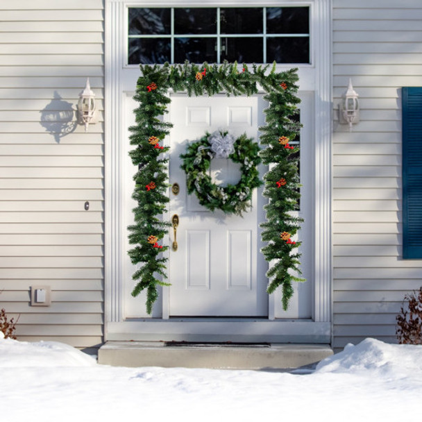 9 Feet Pre-lit Artificial Christmas Garland Red Berries with LED