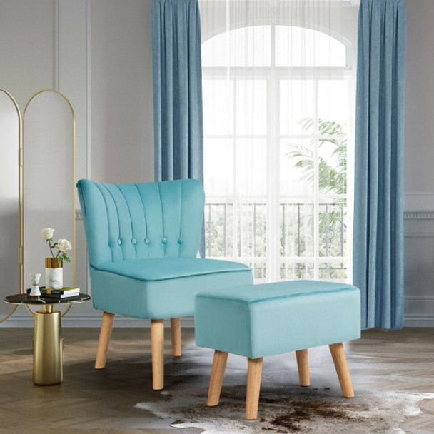 Leisure Chair and Ottoman Thick Padded Tufted Sofa Set-Turquoise