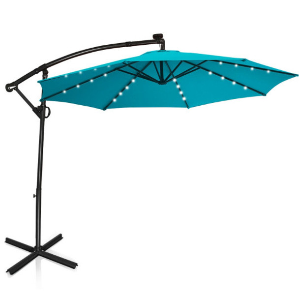 10FT 360° Rotation Solar Powered LED Patio Offset Umbrella-Turquoise