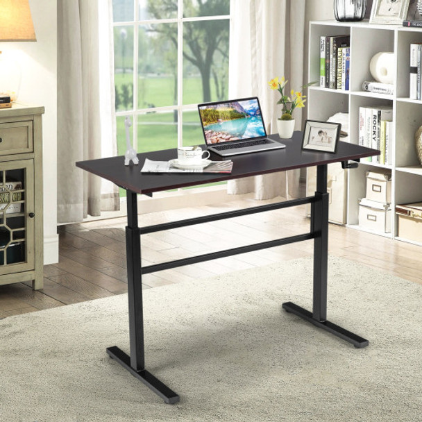 Height Adjustable Standing Desk with Crank Handle-Brown