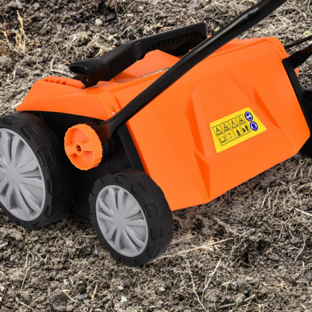 13 Amp Corded Scarifier 15 Inch Electric Lawn Dethatcher with Dual Safety Switch-Orange