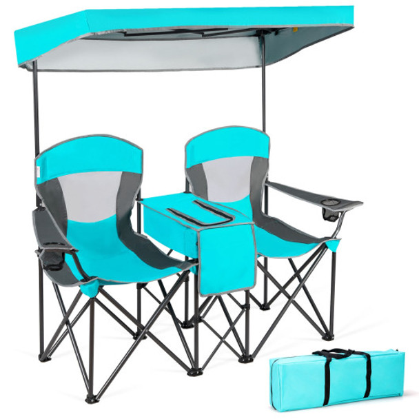 Portable Folding Camping Canopy Chairs with Cup Holder-Turquoise