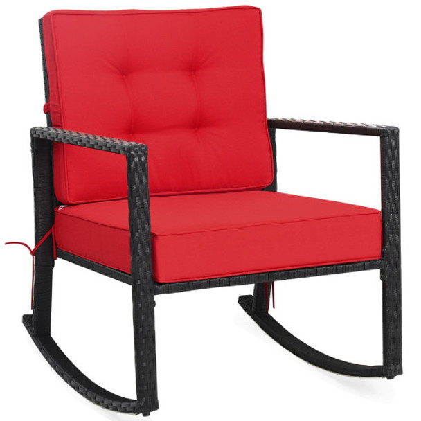 Patio Rattan Rocker Outdoor Glider Rocking Chair Cushion Lawn-Red