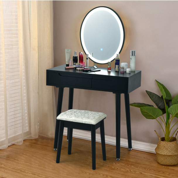 Touch Screen Vanity Makeup Table Stool Set -Black