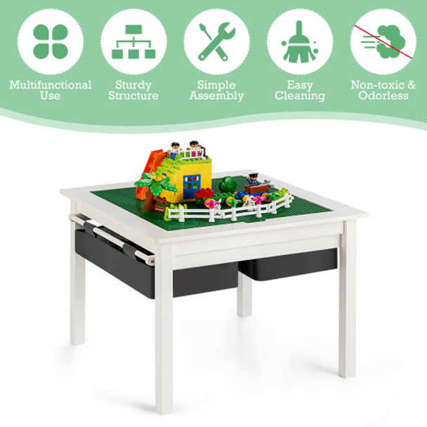 5-in-1 Kids Activity Play Table Building Block Table With Storage Drawers-White