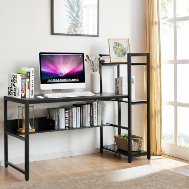 59-Inch Computer Desk Home Office Workstation 4-Tier Storage Shelves-Black