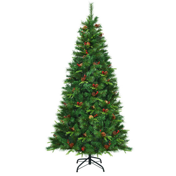 7 Feet Pre-lit Artificial Hinged Christmas Tree with LED Lights-7 ft