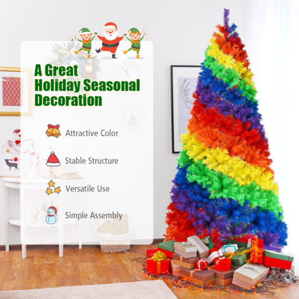 7 Feet Artificial Hinged Traditional Christmas Tree with Metal Stand