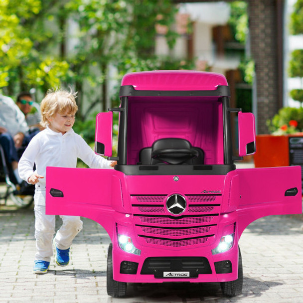 12 V Mercedes Benz Actros Electric Kids Ride on Truck with Remote Control and MP3-Pink