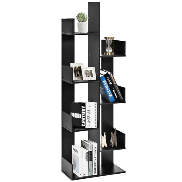 8-Tier Bookshelf Bookcase with 8 Open Compartments Space-Saving Storage Rack -Black