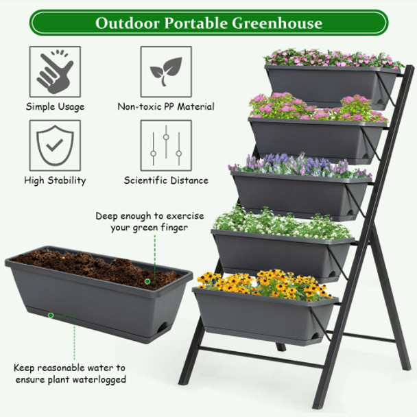 4 Feet Vertical Raised Garden Bed with 5 Tiers for Patio Balcony