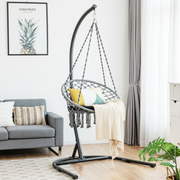 Macrame Cushioned Hanging Swing Hammock Chair-Gray